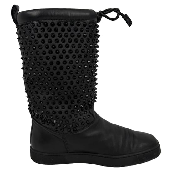 Christian Louboutin Surlapony Spiked Mid Calf Boots in Black Leather - Image 1
