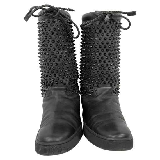 Christian Louboutin Surlapony Spiked Mid Calf Boots in Black Leather - Image 2