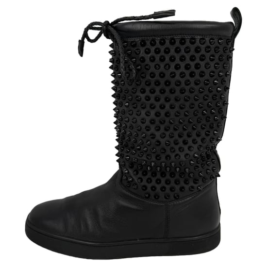 Christian Louboutin Surlapony Spiked Mid Calf Boots in Black Leather - Image 4