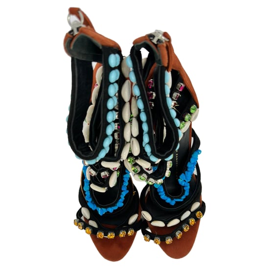 Giuseppe Zanotti Seashell, Rhinestone and Bead Embellished Sandals in Brown Suede - Image 4