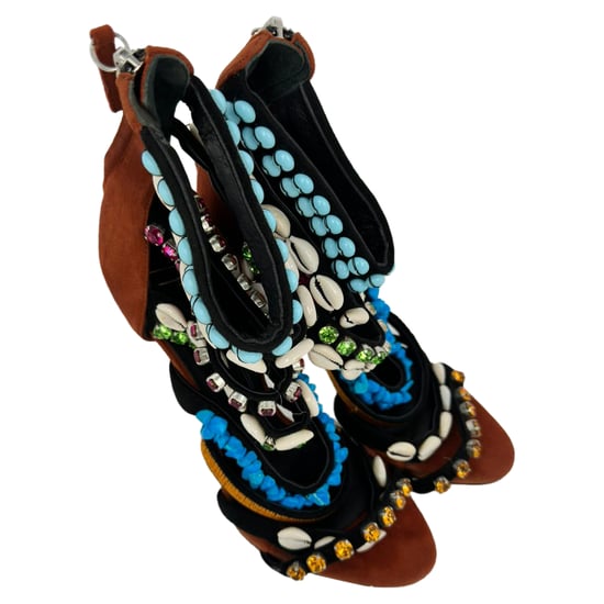 Giuseppe Zanotti Seashell, Rhinestone and Bead Embellished Sandals in Brown Suede - Image 6