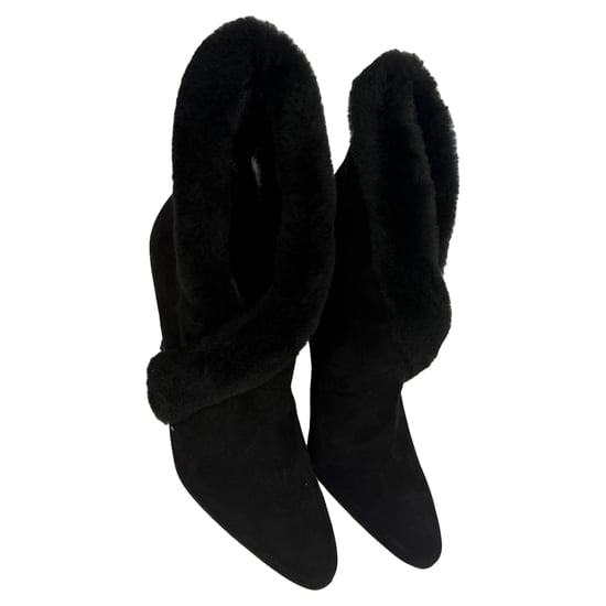 Manolo Blahnik Nestanu 105 Ankleskor med pälsdetalj i svart mocka - Image 5