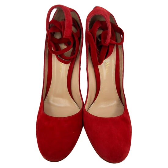 Gianvito Rossi Round-Toe Strappy Pumps in Red Suede - Image 3