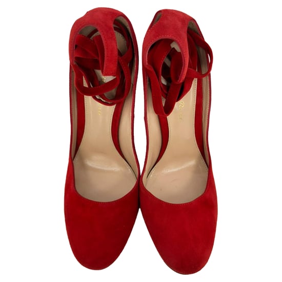 Gianvito Rossi Round-Toe Strappy Pumps in Red Suede - Image 4