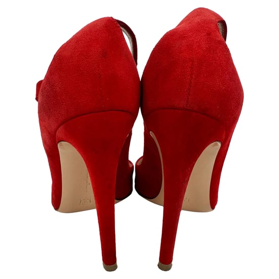 Gianvito Rossi Round-Toe Strappy Pumps in Red Suede - Image 6