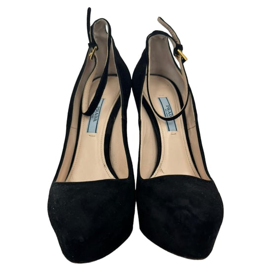 Prada Ankle Strap Platform Pumps in Black Suede - Image 2