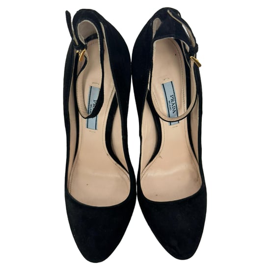 Prada Ankle Strap Platform Pumps in Black Suede - Image 4
