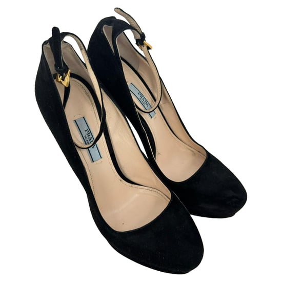 Prada Ankle Strap Platform Pumps in Black Suede - Image 5