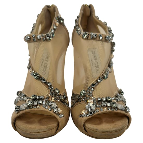 Jimmy Choo Mesh Accents Pumps in Beige Suede - Image 2