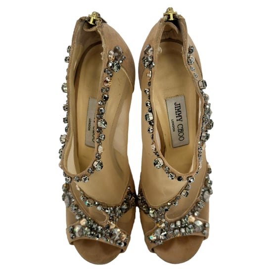 Jimmy Choo Mesh Accents Pumps in Beige Suede - Image 4