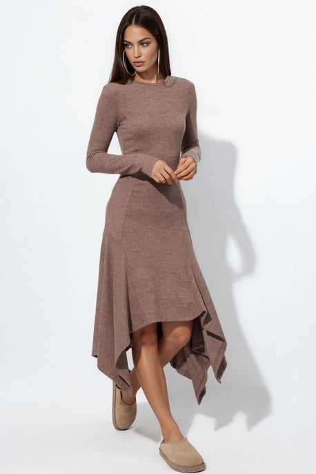A-line Midi Dress With Crew Neck - Image 1