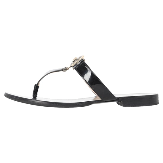 Versace Medusa Logo-Plaque Thong Slide Sandals in Black Leather - Image 2