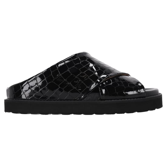 Ganni Krokodilmönstrade Slip-in Sandaler i Svart Lackerat Kalvskinn - Image 1