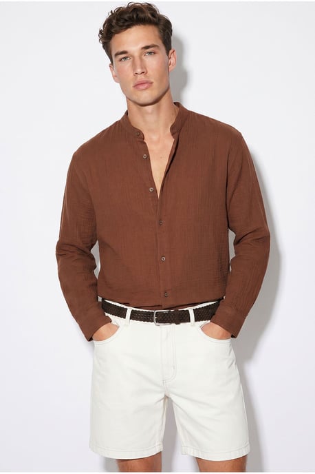 Oversized Mandarin Collar Shirt - Image 3