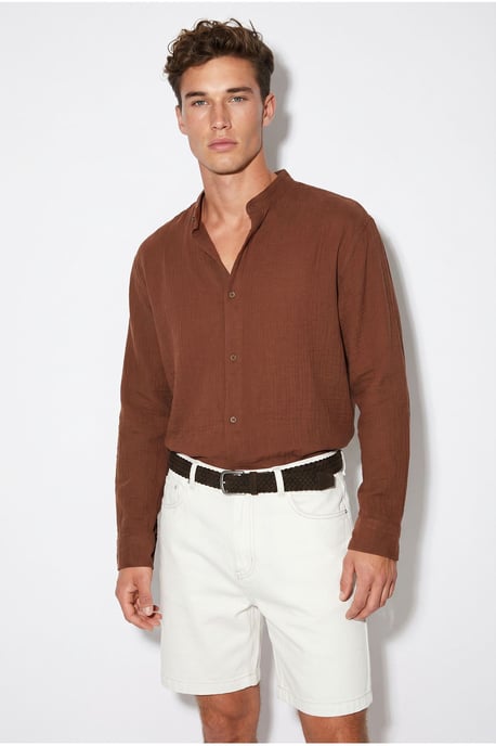 Oversized Mandarin Collar Shirt - Image 4