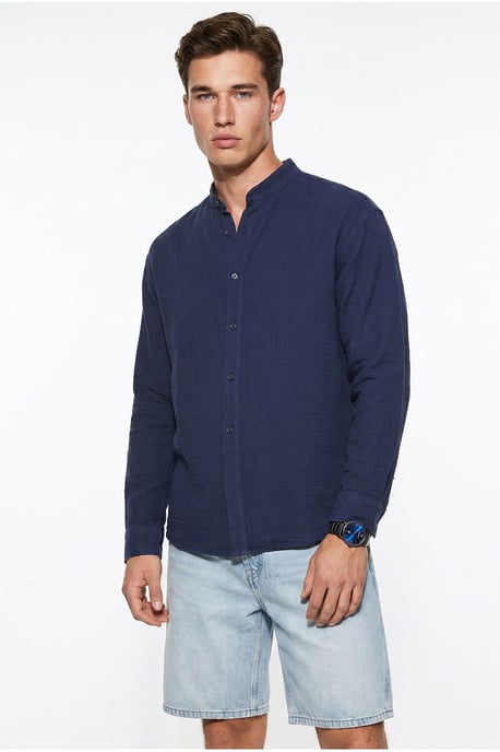 Oversized Mandarin Collar Shirt - Image 1