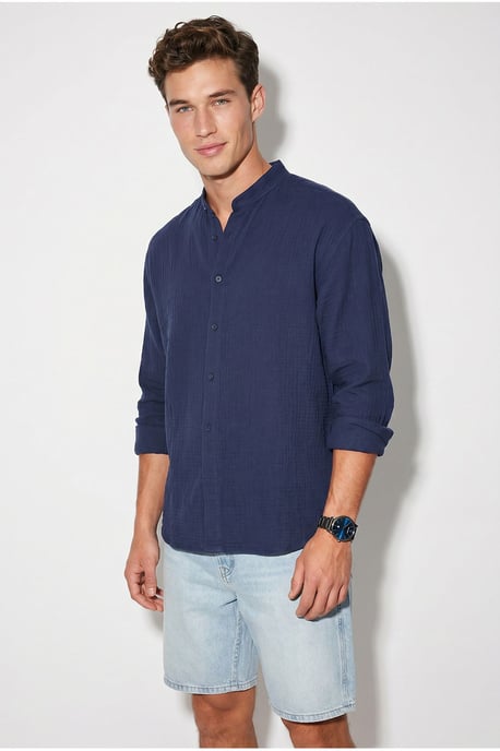 Oversized Mandarin Collar Shirt - Image 2