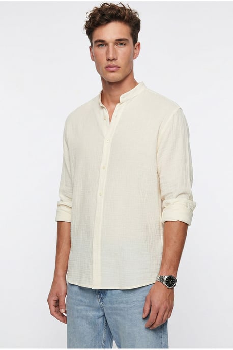 Oversized Mandarin Collar Shirt - Image 1