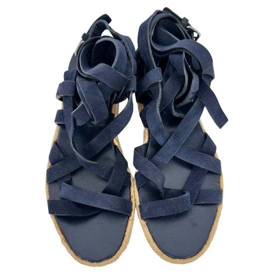 Miu Miu Strappy Espadrille Platform Sandals in Navy Blue Leather and Suede - Image 4