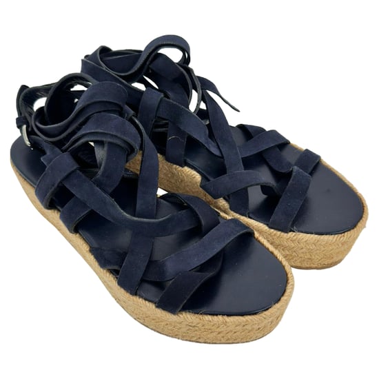 Miu Miu Strappy Espadrille Platform Sandals in Navy Blue Leather and Suede - Image 5