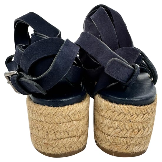 Miu Miu Strappy Espadrille Platform Sandals in Navy Blue Leather and Suede - Image 6