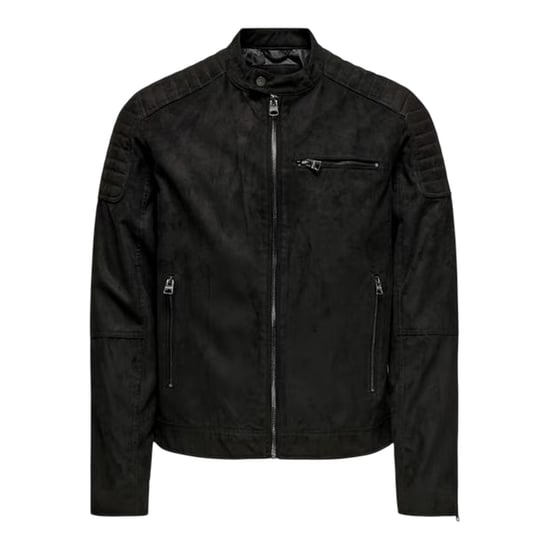 Endast Herr Enfärgad Zip-fick Bikerjacka (Svart) - Image 1