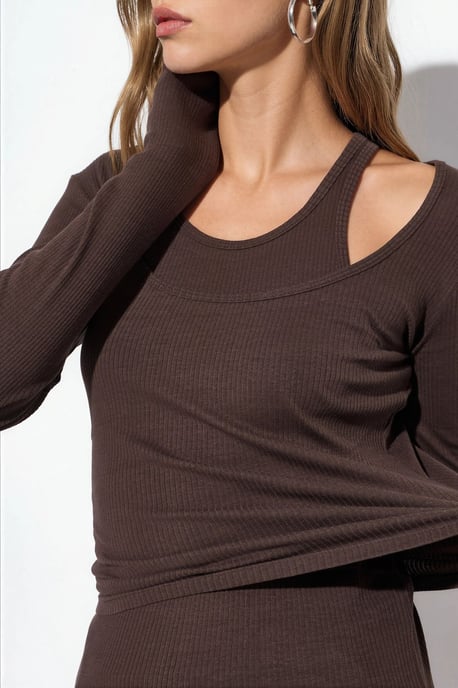 Geribbelde U-Kraag Blouse met Lange Mouwen - Image 4