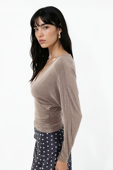 Loose-fit V-neck Knitted Blouse - Image 2