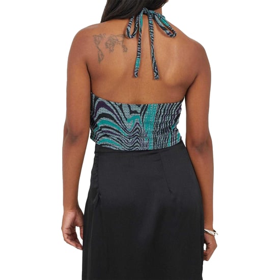 Brave Soul Haltertop met abstract jacquardpatroon voor dames (Zwart, Groen) - Image 2