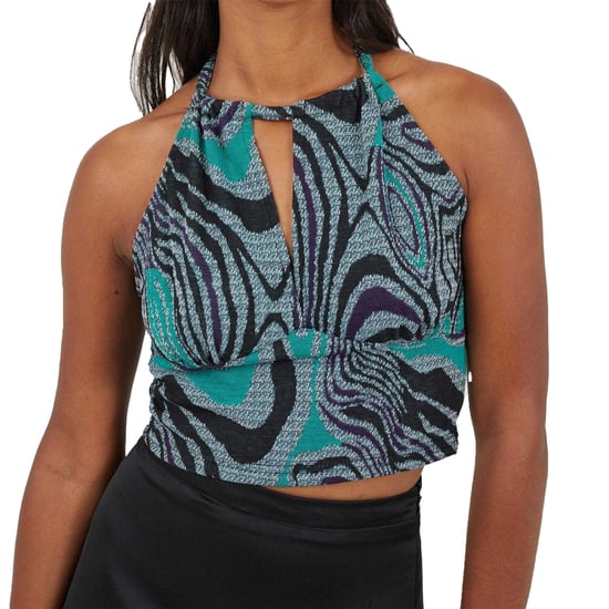 Brave Soul Haltertop met abstract jacquardpatroon voor dames (Zwart, Groen) - Image 3