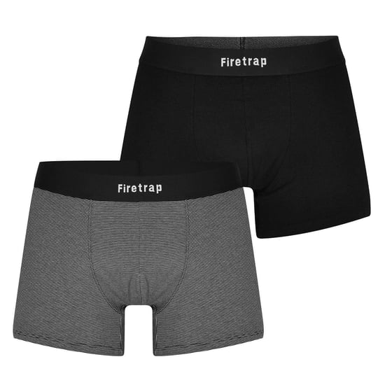Firetrap Mens Logo Boxer Shorts (Pack of 2) (Black/Grey Stripe) - Image 1