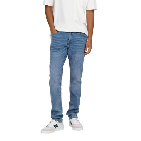 Only Slim-fit-jeans för män i denim, enfärgade, med 5 fickor (Blå denim) - Image 4