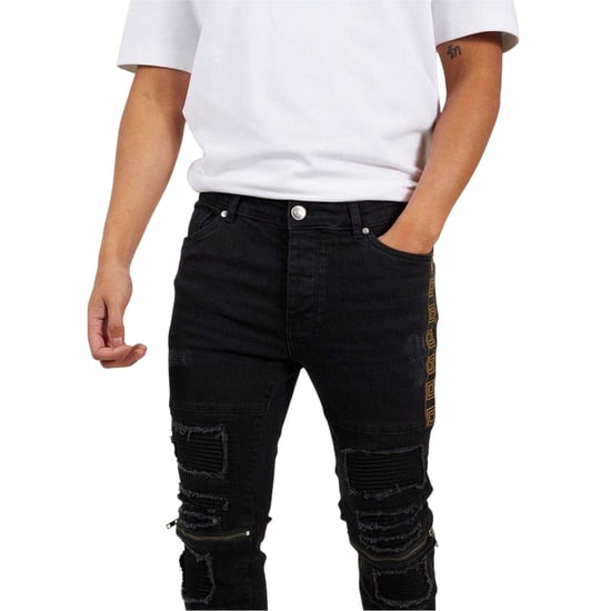 Brave Soul Skinny-jeans voor heren in motorstijl met stiksels (Houtskoolwas) - Image 4