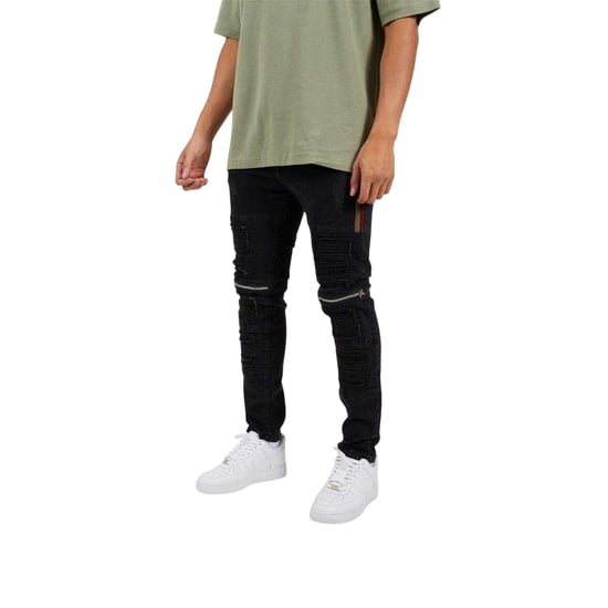 Brave Soul Skinny-jeans voor heren in motorstijl met stiksels (Zwart) - Image 1