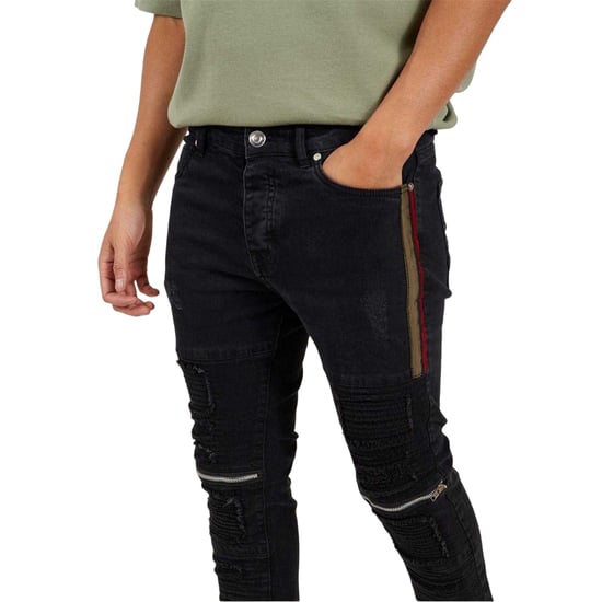 Brave Soul Skinny-jeans voor heren in motorstijl met stiksels (Zwart) - Image 3