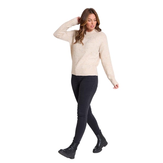 Be You Dames-trui met ronde hals en lange mouwen in parelmoer (Crème) - Image 1