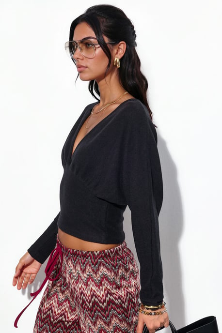 Women's V-neck Crop Knit Wrap Top - Image 2