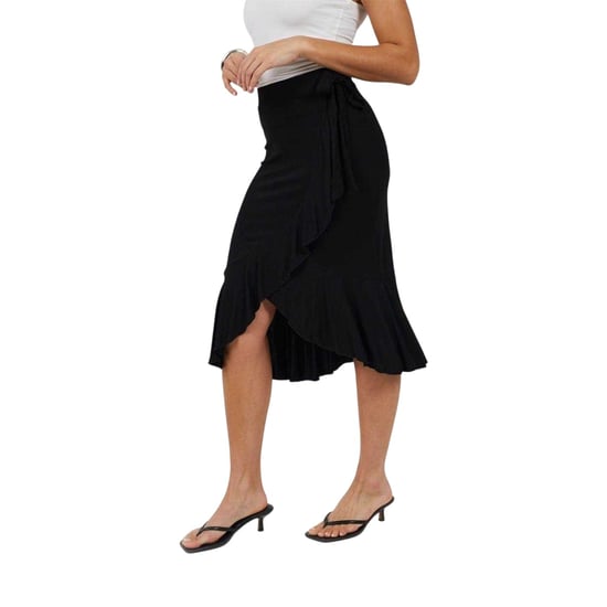 Brave Soul Midi-rok van jersey met overslag voor dames (Zwart) - Image 1