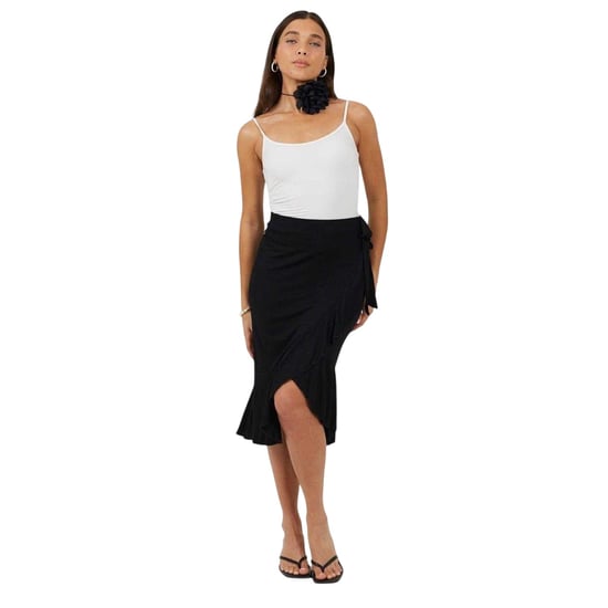 Brave Soul Midi-rok van jersey met overslag voor dames (Zwart) - Image 4