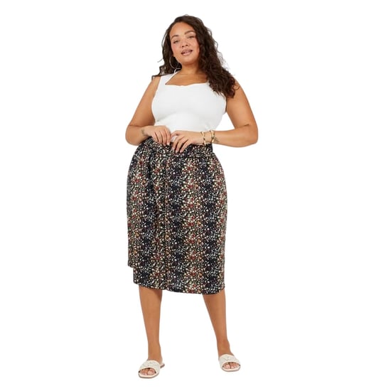 Brave Soul Midi-rok met bloemenprint en hoge taille voor dames (Zwart) - Image 1