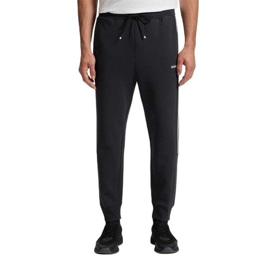 Boss Joggingbyxor för män, Hadikonos, med sidostreck och avsmalnande ben (Mörkblå) - Image 4