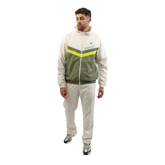 Lacoste Trainingspak voor heren van taffeta met kleurblokken (Wit/Kaki Groen) - Image 3