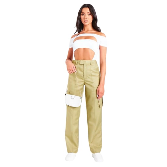 Missy Empire Womens/Ladies High Rise Cargo Trousers (Olive) - Image 4