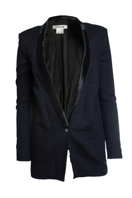 Helmut Lang, Blauwe blazer met ponyleer revers - Image 1