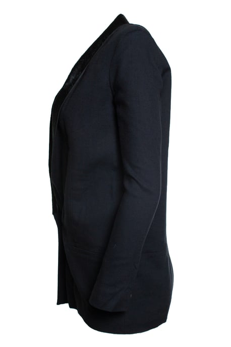 Helmut Lang, Blauwe blazer met ponyleer revers - Image 2