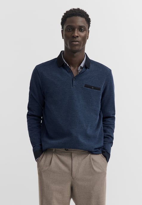 Bugatti Herren Poloshirt met borstzak en contrasterende strepen - Image 1