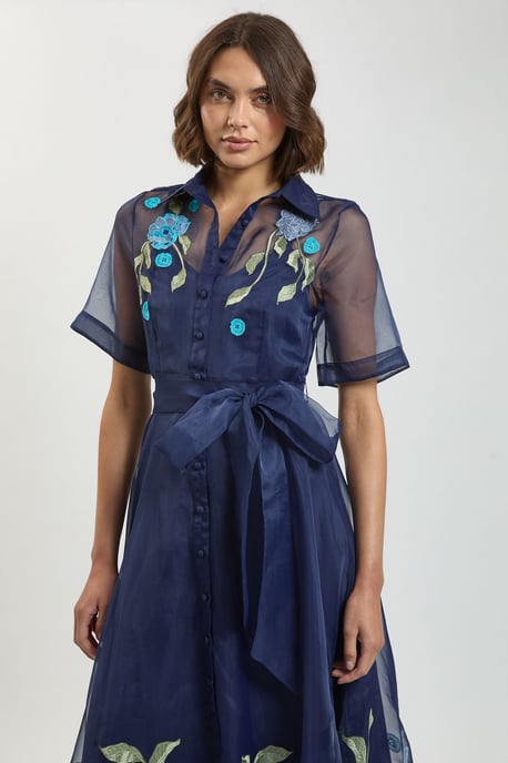 Embroidered Detail Organdie Belted Shirt Dress - Image 2