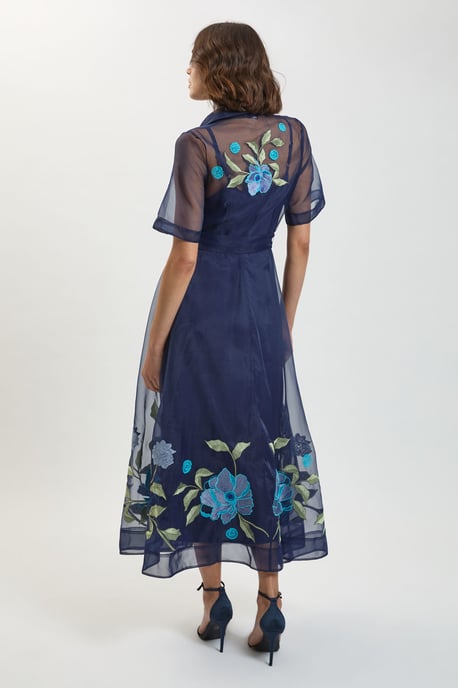 Embroidered Detail Organdie Belted Shirt Dress - Image 3