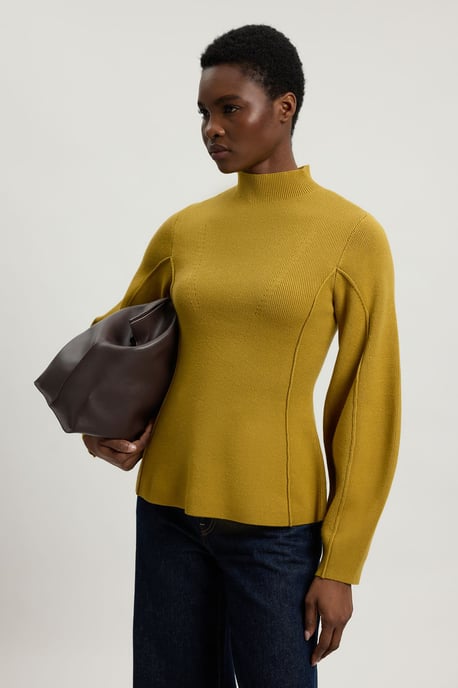 Knit Wool Look Rounded Sleeve High Neck Jumper - Image 1