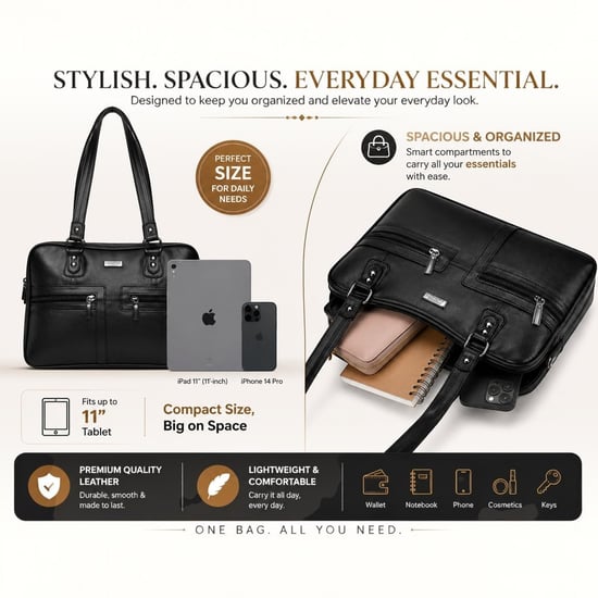 Women’s Black Leather Shoulder Bag Soft Handbag - Image 3